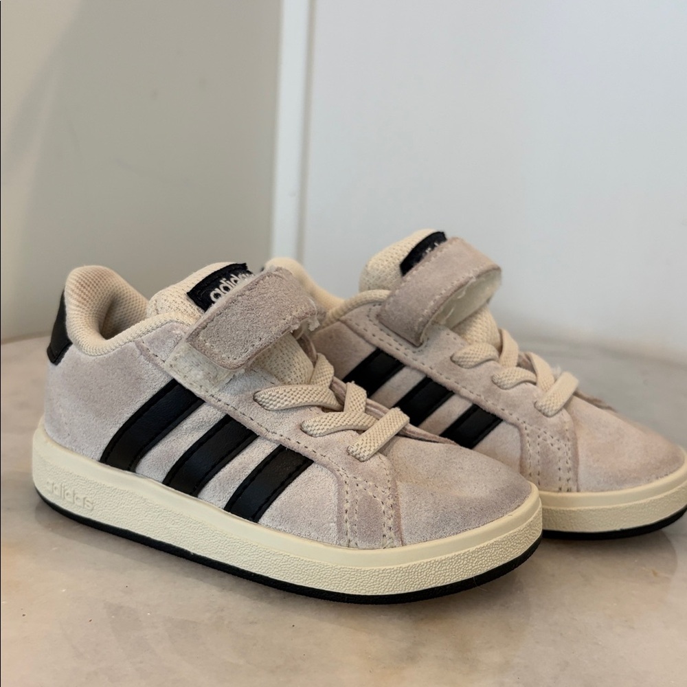 adidas Kids Cream Suede Sneakers with Black Stripes